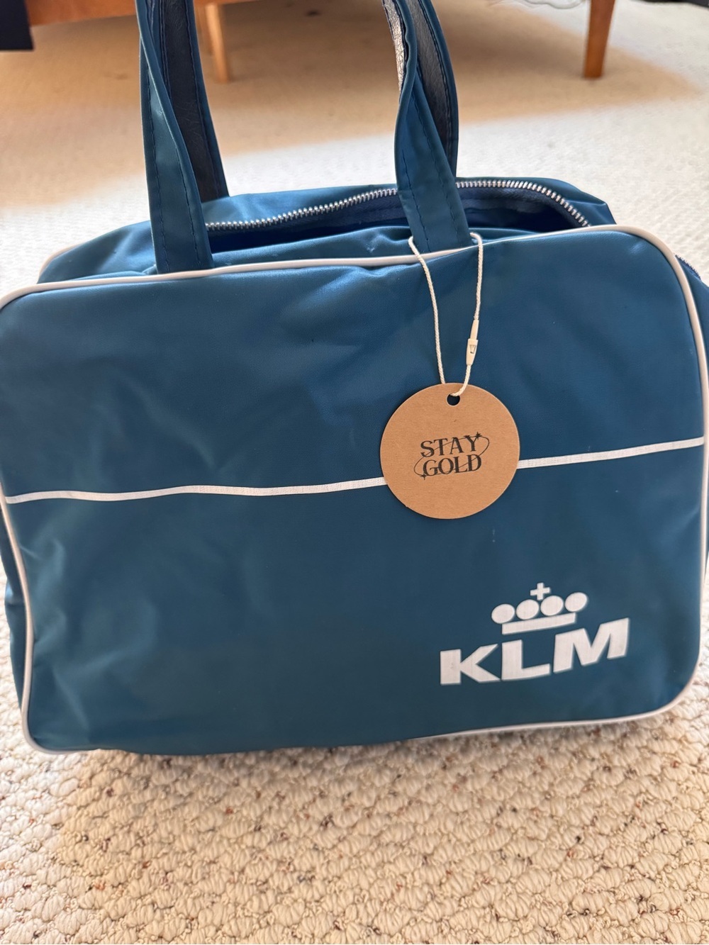 Vintage 60/70s KLM Airline Blue Travel Tote Bag - Classic Airline Logo 0162